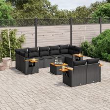 vidaXL 10 részes fekete polyrattan kerti ülőgarnitúra párnákkal kerti bútor