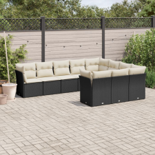 vidaXL 10 részes fekete polyrattan kerti ülőgarnitúra párnákkal kerti bútor