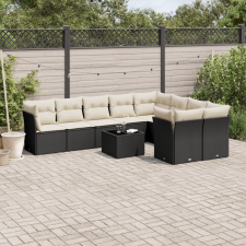 vidaXL 10 részes fekete polyrattan kerti ülőgarnitúra párnákkal kerti bútor