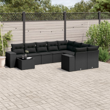 vidaXL 10 részes fekete polyrattan kerti ülőgarnitúra párnákkal kerti bútor