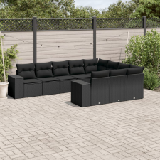 vidaXL 10 részes fekete polyrattan kerti ülőgarnitúra párnákkal kerti bútor