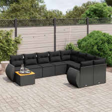 vidaXL 10 részes fekete polyrattan kerti ülőgarnitúra párnákkal kerti bútor