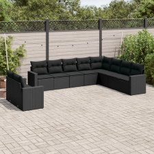 vidaXL 10 részes fekete polyrattan kerti ülőgarnitúra párnákkal kerti bútor