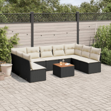 vidaXL 10 részes fekete polyrattan kerti ülőgarnitúra párnákkal kerti bútor