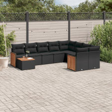 vidaXL 10 részes fekete polyrattan kerti ülőgarnitúra párnákkal kerti bútor