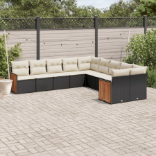 vidaXL 10 részes fekete polyrattan kerti ülőgarnitúra párnákkal kerti bútor