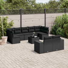 vidaXL 10 részes fekete polyrattan kerti ülőgarnitúra párnákkal kerti bútor