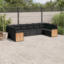vidaXL 10 részes fekete polyrattan kerti ülőgarnitúra párnákkal kerti bútor
