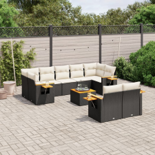 vidaXL 10 részes fekete polyrattan kerti ülőgarnitúra párnákkal kerti bútor