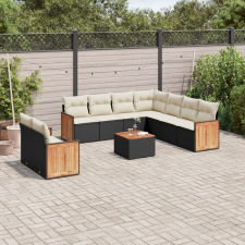 vidaXL 10 részes fekete polyrattan kerti ülőgarnitúra párnákkal kerti bútor