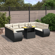 vidaXL 10 részes fekete polyrattan kerti ülőgarnitúra párnákkal kerti bútor