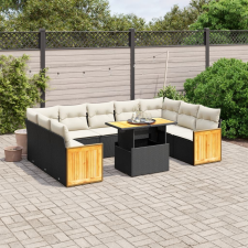 vidaXL 10 részes fekete polyrattan kerti ülőgarnitúra párnákkal kerti bútor