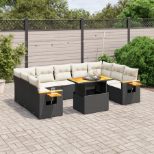 vidaXL 10 részes fekete polyrattan kerti ülőgarnitúra párnákkal kerti bútor