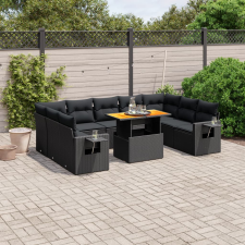 vidaXL 10 részes fekete polyrattan kerti ülőgarnitúra párnákkal kerti bútor