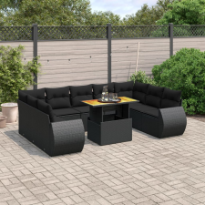 vidaXL 10 részes fekete polyrattan kerti ülőgarnitúra párnákkal kerti bútor