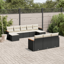 vidaXL 10 részes fekete polyrattan kerti ülőgarnitúra párnákkal kerti bútor
