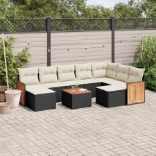 vidaXL 10 részes fekete polyrattan kerti ülőgarnitúra párnákkal kerti bútor