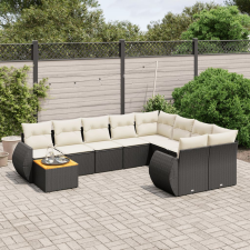 vidaXL 10 részes fekete polyrattan kerti ülőgarnitúra párnákkal kerti bútor