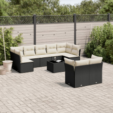 vidaXL 10 részes fekete polyrattan kerti ülőgarnitúra párnákkal kerti bútor