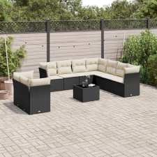 vidaXL 10 részes fekete polyrattan kerti ülőgarnitúra párnákkal kerti bútor