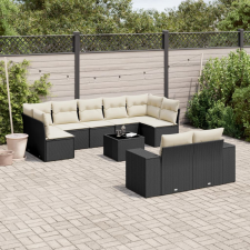 vidaXL 10 részes fekete polyrattan kerti ülőgarnitúra párnákkal kerti bútor
