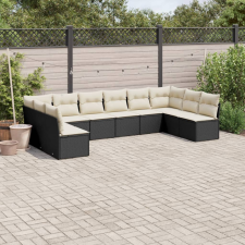 vidaXL 10 részes fekete polyrattan kerti ülőgarnitúra párnákkal kerti bútor