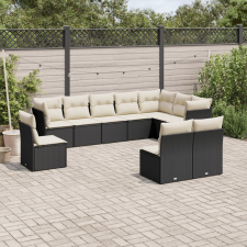 vidaXL 10 részes fekete polyrattan kerti ülőgarnitúra párnákkal kerti bútor