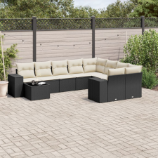 vidaXL 10 részes fekete polyrattan kerti ülőgarnitúra párnákkal kerti bútor