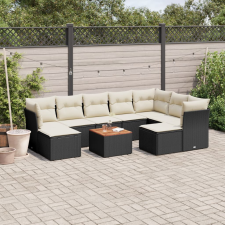 vidaXL 10 részes fekete polyrattan kerti ülőgarnitúra párnákkal kerti bútor