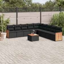 vidaXL 10 részes fekete polyrattan kerti ülőgarnitúra párnákkal kerti bútor