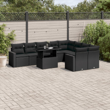 vidaXL 10 részes fekete polyrattan kerti ülőgarnitúra párnákkal kerti bútor