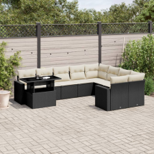 vidaXL 10 részes fekete polyrattan kerti ülőgarnitúra párnákkal kerti bútor