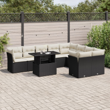 vidaXL 10 részes fekete polyrattan kerti ülőgarnitúra párnákkal kerti bútor