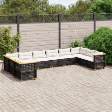 vidaXL 10 részes fekete polyrattan kerti ülőgarnitúra párnákkal kerti bútor