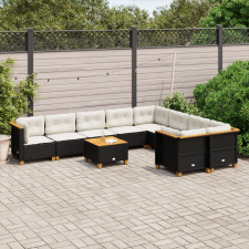 vidaXL 10 részes fekete polyrattan kerti ülőgarnitúra párnákkal kerti bútor