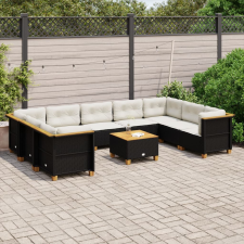 vidaXL 10 részes fekete polyrattan kerti ülőgarnitúra párnákkal kerti bútor