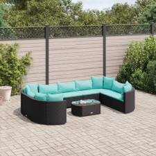 vidaXL 10 részes fekete polyrattan kerti ülőgarnitúra párnákkal kerti bútor