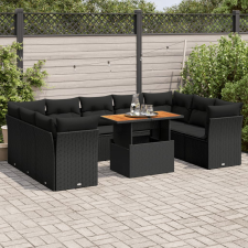 vidaXL 10 részes fekete polyrattan kerti ülőgarnitúra párnákkal kerti bútor