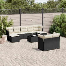 vidaXL 10 részes fekete polyrattan kerti ülőgarnitúra párnákkal kerti bútor