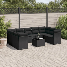 vidaXL 10 részes fekete polyrattan kerti ülőgarnitúra párnákkal kerti bútor