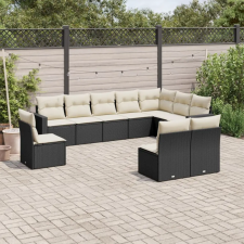 vidaXL 10 részes fekete polyrattan kerti ülőgarnitúra párnákkal kerti bútor