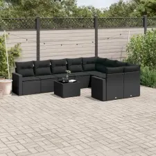 vidaXL 10 részes fekete polyrattan kerti ülőgarnitúra párnákkal kerti bútor