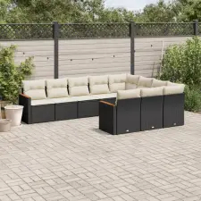 vidaXL 10 részes fekete polyrattan kerti ülőgarnitúra párnákkal kerti bútor