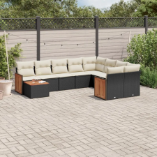 vidaXL 10 részes fekete polyrattan kerti ülőgarnitúra párnákkal kerti bútor