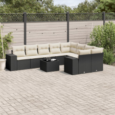 vidaXL 10 részes fekete polyrattan kerti ülőgarnitúra párnákkal kerti bútor
