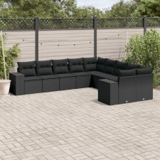 vidaXL 10 részes fekete polyrattan kerti ülőgarnitúra párnákkal kerti bútor
