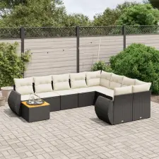 vidaXL 10 részes fekete polyrattan kerti ülőgarnitúra párnákkal kerti bútor