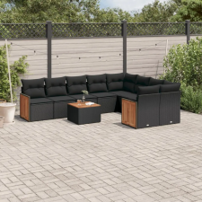 vidaXL 10 részes fekete polyrattan kerti ülőgarnitúra párnákkal kerti bútor