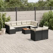 vidaXL 10 részes fekete polyrattan kerti ülőgarnitúra párnákkal kerti bútor
