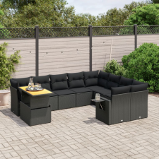 vidaXL 10 részes fekete polyrattan kerti ülőgarnitúra párnákkal kerti bútor